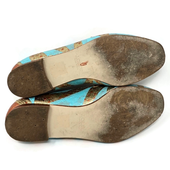 One Of A Kind Hand Painted Crinkle Gold Penny Loafers J Crew Women's 8 - Picture 13 of 14